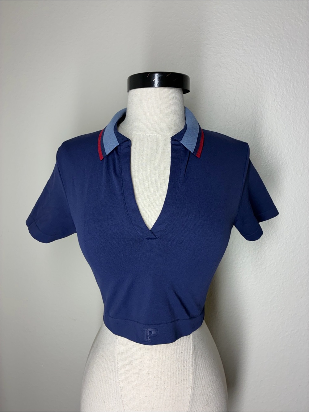 PINK Victoria's Secret Navy Crop Polo with Contrast Collar, size Small